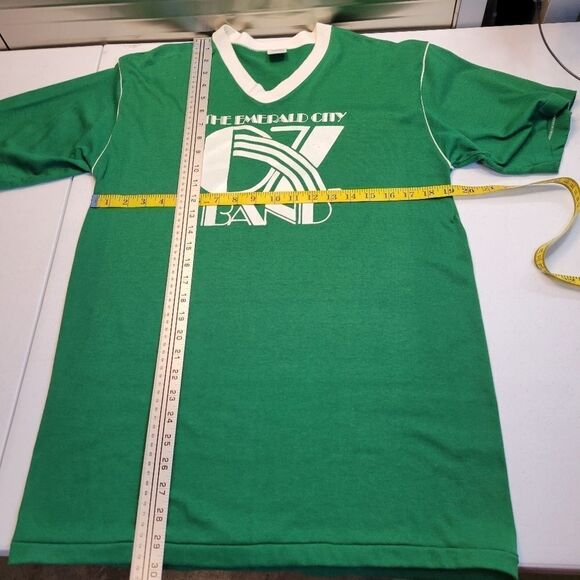 70s Single Stitch Green White Baseball Vneck Tee The Emerald City Oz Band Soccer - Picture 4 of 9